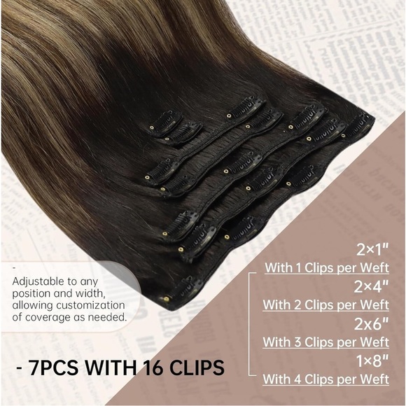 Sunny Hair Clip in Real Human Hair Black Ombre Dark Brown Caramel Blonde - Picture 3 of 11